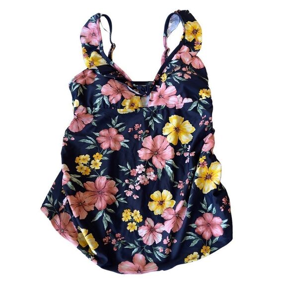 Isabel Maternity x Ingrid Navy Floral Peephole Tankini Top LARGE - Picture 2 of 12